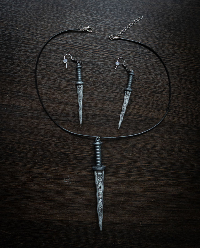 Personalized Dark One Dagger Earrings and Necklace | Custom Name Jewelry Set - 3DPrintProps