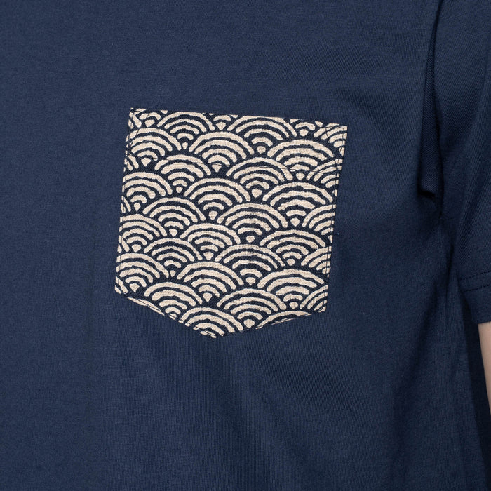 Pocket Tee - Navy + Seigaiha Waves - Indigo by Naked & Famous Denim