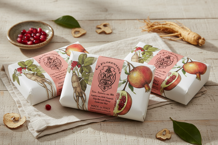 La Florentina Pomegranate & Ginseng Bar Soap - Set of 3 Lifestyle