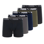 PUMA Men's Sport Stretch Boxer Briefs - Pack Of 5 (Navy, Black, Grey, Green)
