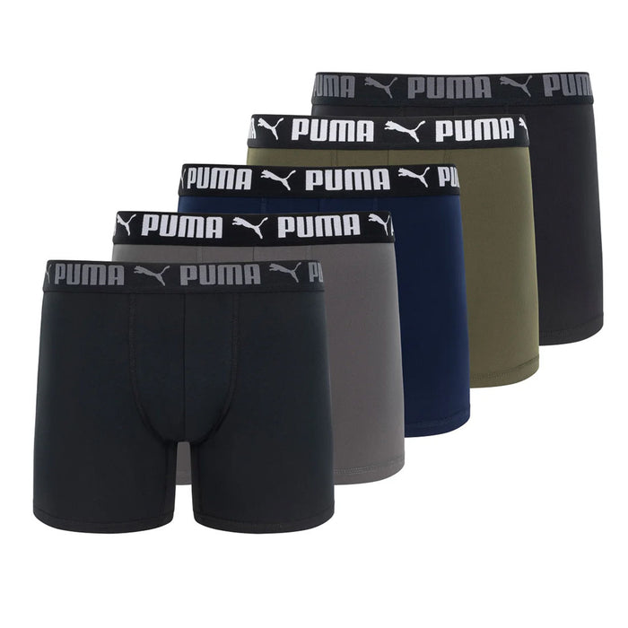 PUMA Men's Sport Stretch Boxer Briefs - Pack Of 5 (Navy, Black, Grey, Green)