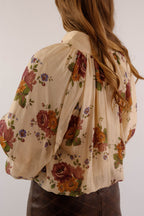 Multi Floral Peasant Sleeve Blouse- Women's Preppy Tops- Women's Work Blouse