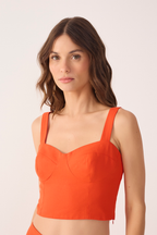 Red Sweetheart Neck Smocked Back Linen Top_4