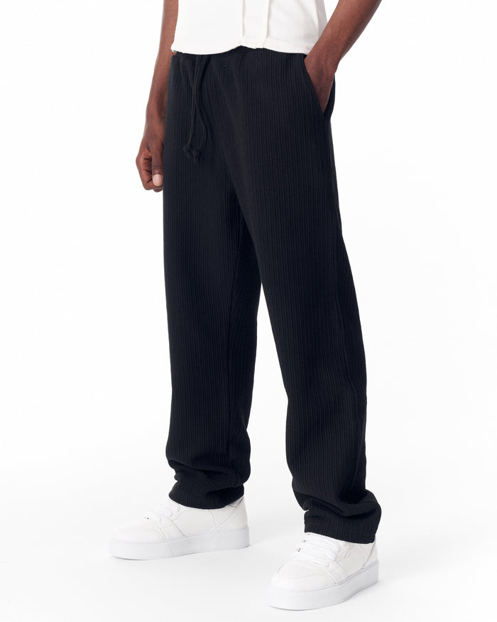 Relaxed Fit Ribbed Black Sweatpants With Drawstring (3)