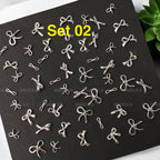 Set 50pcs Mini Silver Metal Bow Nail Charm