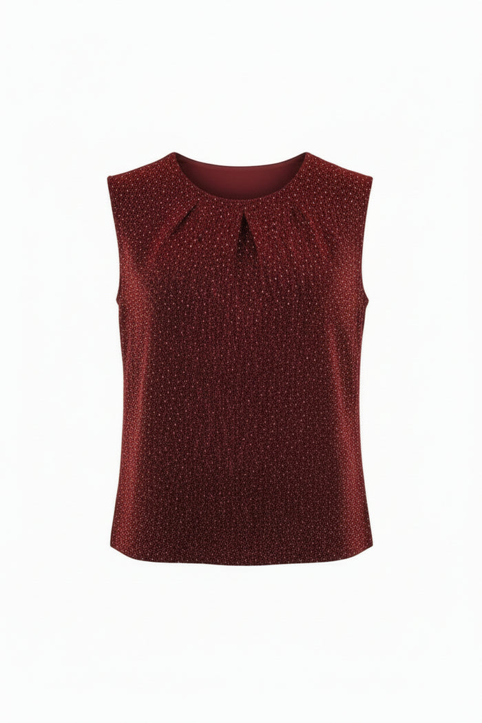 Sleeveless Sequin Jewel Neck Top in Deep Red - 902T-RED