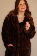Women's Chocolate Brown Faux Fur Coat- Women's Brown Fur Winter Coat- Coalition Fur Coat