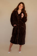 Women's Chocolate Brown Faux Fur Coat- Women's Brown Fur Winter Coat- Coalition Fur Coat