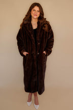 Women's Chocolate Brown Faux Fur Coat- Women's Brown Fur Winter Coat- Coalition Fur Coat
