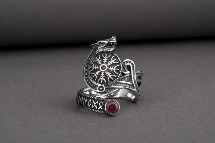 vkngjewelry Ring Sterling Silver Helm of Awe Wolf Ring Handmade Norse Jewelry