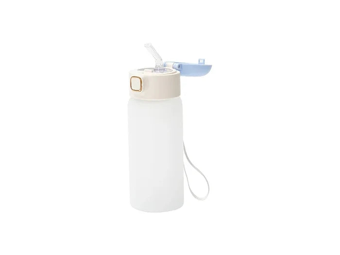 Sublimation 15oz/450ml Frosted Kids Glass Bottle with Light Blue Pop-up Straw Lid