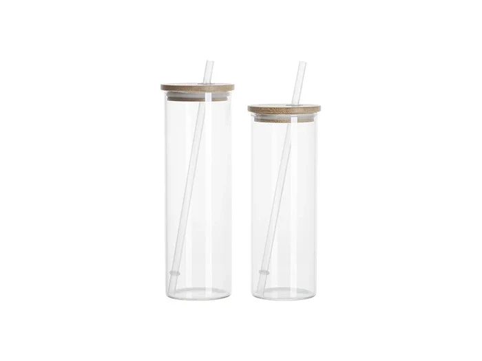 Sublimation Blanks 20oz/600ml Glass Skinny Tumbler w/Straw & Bamboo Lid w/Straw & Bamboo Lid(Clear)