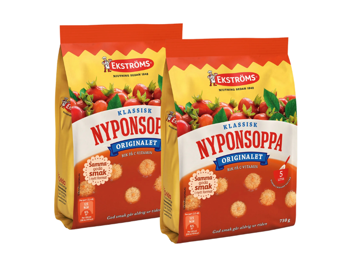 2 x Ekströms Klassisk Nyponsoppa 730g – Swedish classic rosehip soup powder, rich in vitamin C, makes 5 litres per bag