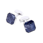 T.M.J sodalite cufflinks for men with hexagonal polished stone set in silver tone metal