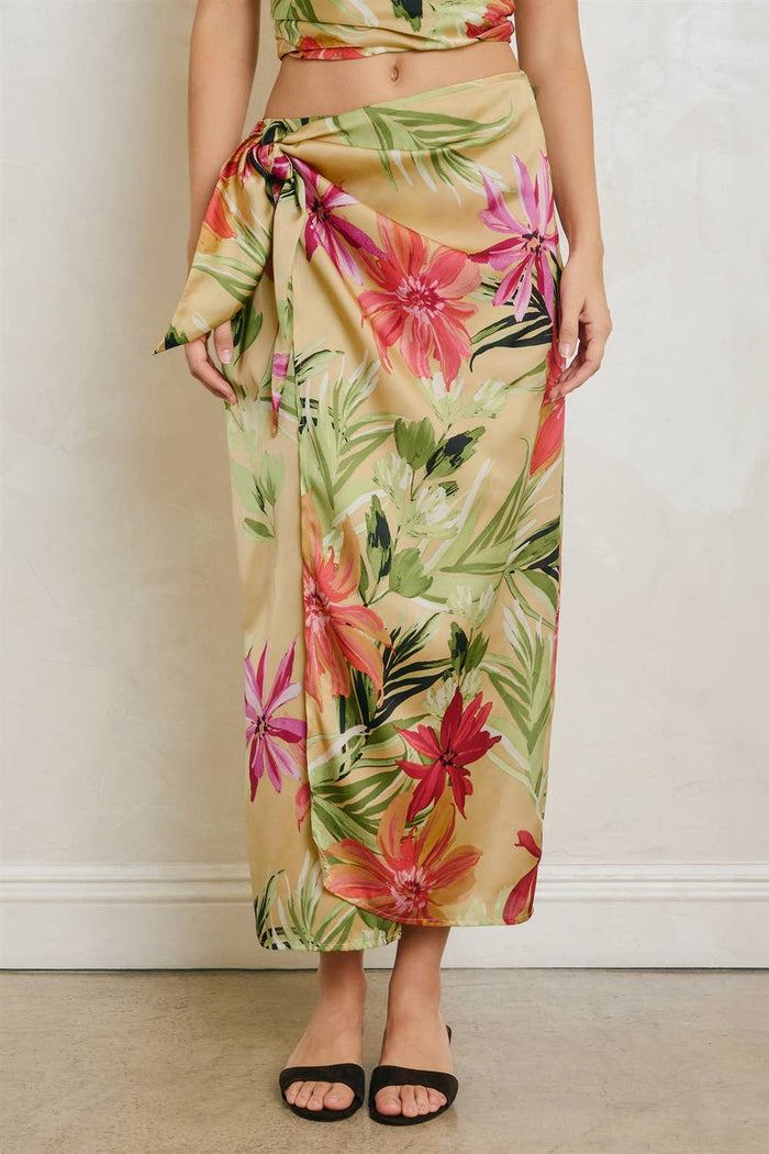 Tropical Floral Sarong Wrap Skirt