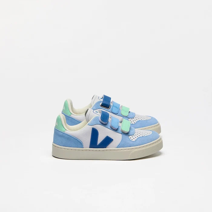Veja | Leather V-10 Trainers | Ice Blue & Indigo Blue