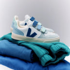 Veja | Leather V-10 Trainers | Ice Blue & Indigo Blue