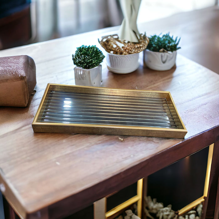 Versatile Gold Border Elegant Serving Glass Tray