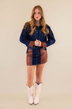 Women's Denim and Leather Mini Skirt- Women's Matching Denim Set- Concert Outfits