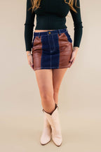 Women's Denim and Leather Mini Skirt- Women's Matching Denim Set- Concert Outfits