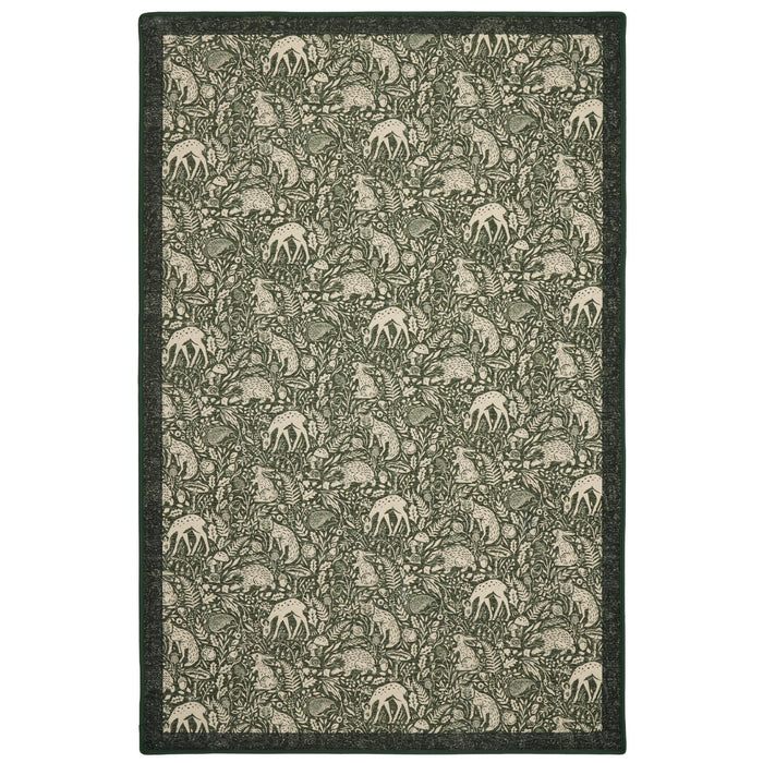 Whimsical Woodland Green Eco-Washable Rug made from 100% recycled materials. featuring a woodland design.