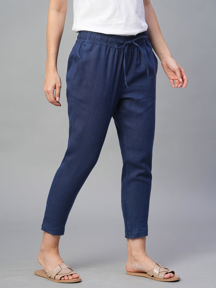 Women's 100% Linen Slim Fit Pant Navy