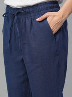 Women's 100% Linen Slim Fit Pant Navy