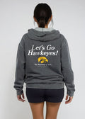 Iowa Hawkeyes Unisex Charcoal Relaxed Burnout fleece Hoodie with Kangaroo pocket, drop shoulders, lived-in look and feel