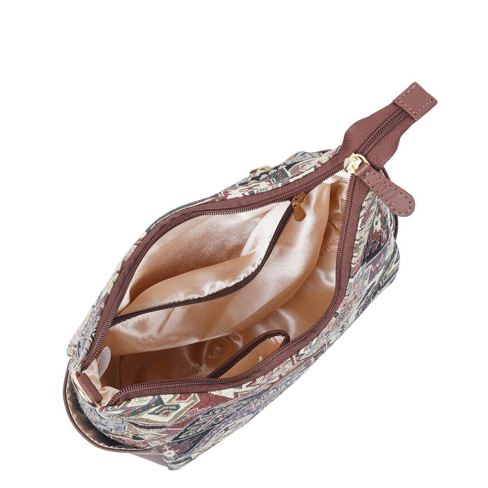 Women’s geometric tapestry hobo sling bag with leather trim for daily, office, travel, and everyday use-interior view