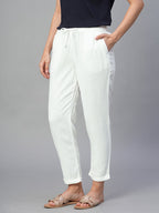 Women's Linen Viscose Ankle Length Pants White