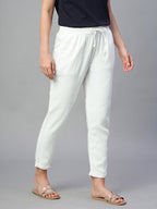 Women's Linen Viscose Ankle Length Pants White