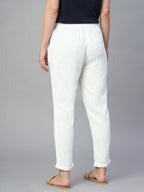 Women's Linen Viscose Ankle Length Pants White