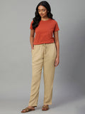 Women's Linen Viscose Drawstring Pants Khaki