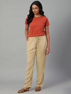 Women's Linen Viscose Drawstring Pants Khaki