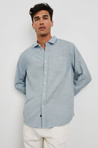 Wyatt Long-Sleeve Relaxed Fit Button Up with a Chest Patch Pocket in Tidal Etch Colorway - front view on model